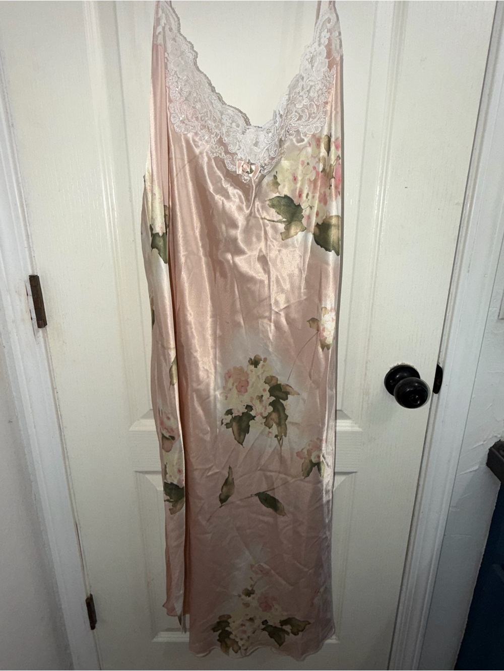 Lace-Trim Floral Satin Maxi Slip Dress - Blush Pink